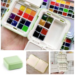 Palette 24/48 Grid Portable Watercolor Paint Box Foldable Painting Palette Mini Watercolor Packing Moisturizer Box Travel Art Supplies