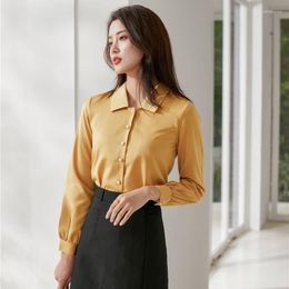 Women's Blouses Fashion Women & Shirts Yellow Female Tops Long Sleeve Ladies Work Office Uniform OL