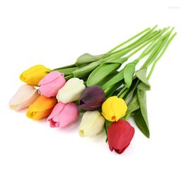 Decorative Flowers 10Pcs Mix Color Wedding Tulips White Pink Yellow PU Tulip Artificial Flower For Birthday Party Decorations Home Decor