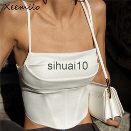 Women's T-Shirt Xeemilo Spaghetti Strap Tank Top Sexy Backless Bandage Skinny Crop Tops 2023 Summer Elegant Lace Up Party Streetwear Women Camis J230627