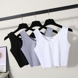 Yoga Outfit 2023 Sexy Women Summer Crop Tops Sleeveless Short Cotton U Collar Knitted Bar Gym Tank Top