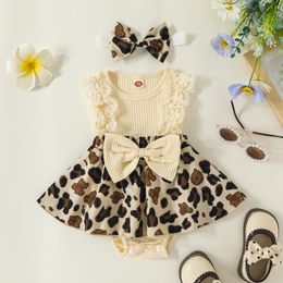 Rompers ma baby 0 18M born Infant Baby Girl Romper Lace Leopard Print Ruffle Jumpsuit Summer Toddler Sunsuit D06 230626