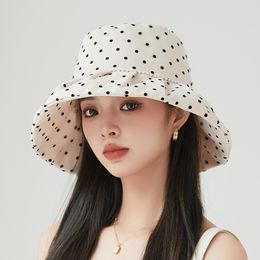 OMEA Double Layers Dot Bucket Hat Women Pearl Fisherman Hat Summer Visor Wide Brim Bonnet Elegant Floppy Cap Luxury Spring