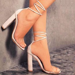 Ankle Strap Sandals Up Lace S Women Open Toe Clear Thick High Heel 91 Sandal 725 8C17a andal