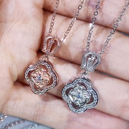 Pendant Necklaces Exquisite Crown Flower For Bridal Wedding Accessories High Quality Inlaid Dazzling CZ Women Trendy Jewelry