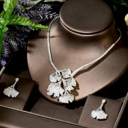 Necklace Earrings Set HIBRIDE Elgant Cubic Zirconia Earring Flower Leaf Design Full Jewelry For Women Bridal Dress Dinner N-1767