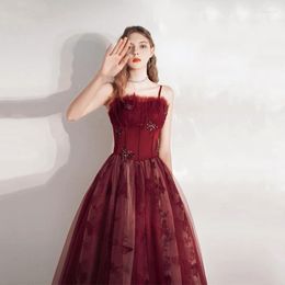 Ethnic Clothing Elegant Burgundy Butterfly Long Prom Dress 2023 Vestidos De Fiesta Women Spaghetti Strap Wedding Gowns Toast