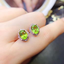 Stud Earrings Silver 925 Natural Peridot Luxury Women's All-matching Gift Wedding Boutique Jewellery