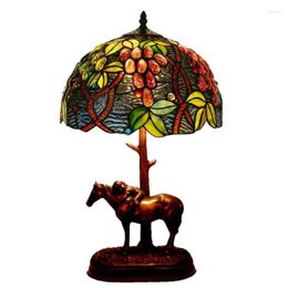 Table Lamps Stained Glass Flower Resin Horse Luxury Bedroom Bedside Garden Lights For Living Room Office Bar Counter Decoration