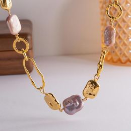 Chains Light Luxury Premium Cuban Chain Baroque Pink Natural Pearl Irregular Square Necklace