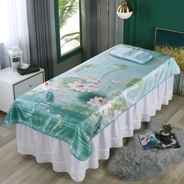 Bedding sets Massage Table Cover Beauty Salon Bed Sheet With Face Hole Summer Ice Silky SPA Sheets Treatment Case 230626