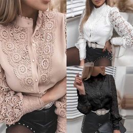 2023 New Womens Designer Blouses Shirt Spring And Autumn Fashion Lace Shirts Blouse Long Sleeve V-neck Hollowed Out Tops T-shirt