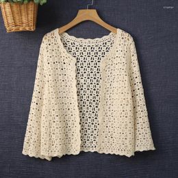 Women's Knits Dress Shawl Women's Summer Thin 3/4 Sleeve Sun Protection Shirt With Skirt Knitted Hollow Cardigan Short Wholesale