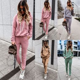 Womens Tracksuits Cotton Blend Hoodie Sweatshirt Long Sweatpant 2 Piece Outfits Designer Tracksuit Solid Hoody Sweatsuit Casual Sport Daily Loose Long Suit