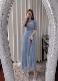 AUTH S-elf Portrait mesh dot fairy blue popular long dress Cocktail dress