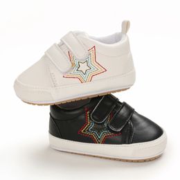 Athletic Outdoor Kids Shoes Star Embroidery Soft Sole Walking Prewalker Footwear for Spring Fall White Black 0 12 Months 230626