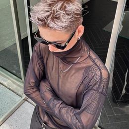 Men's Hoodies Turtleneck See Through Fashion Thin Casual Hip Hop Cool Hoodie Long Sleeve Summer Clothes Men Breathable Mesh Top Street