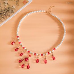 Chains Red Water Droplets Hanfu Style Yingluo Necklace Women Man Gift