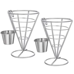 Dinnerware Sets 2 Pcs French Fry Holder For Car Fries Stand Cone Metal Cones Baking Serving