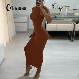 Casual Dresses CNYISHE Ribbed Knitted Autumn Black Maxi Women Sexy Party Bodycon Long Round Neck Tight Robes Sundress 23327