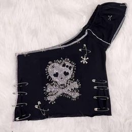 Women's Tanks Skull Top Vintage Tops Fairy Grunge Halter Topy2k Clothes Y2k Crop Gothic Fashion Sexy Bustier