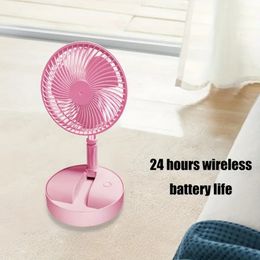 1pc Mini Folding Electric Fan Portable Outdoor Camping Electric Fan Office Desktop Cooling Fan Telescopic Rod Storage Floor Fan