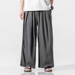 Men's Pants Mens Linen Cotton Baggy Pant Men Solid Casual Straight Loose Wide Leg Plus Size Korean Style Trousers Pantalon Hombre