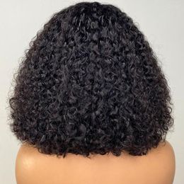 Deep Wave T Part Lace Wig Brazilian Human Hair Bob Wigs Jerry Curly Middle Pre-Plucked Line With Baby 180%