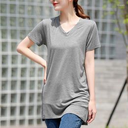 Women's T Shirts Fashion Tshirts Women 2023 White Cotton Shirt Casual Black Tee Femme V-neck Short Sleeve Oversized Clothes Q281