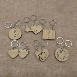 Keychains One Pair Blank Wooden Heart Puzzle Keychain Couple Love Circle Square Wood Key Ring Gifts Jewelry For Engraved