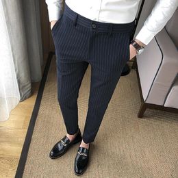 Men's Suits Men's 2023 High Quality Men's Business Suit Pants Fashion Casual Striped British Style Trousers Brand Dress 28-36