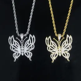 Luxuriöse Designer-Halskette mit Schmetterlings-Charm-Anhänger und Seilkette für Damen, 5A, kubischer Zirkon, vollständig gepflastert, Hip-Hop-Schmuck, bestes Geschenk