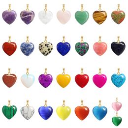 20mm Natural Crystal Stone Pendant Cute Heart Shaped Gold Women Amehtysts Opal Choker Charms DIY Necklace earrings Jewellery Making wholesale