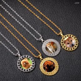 Pendant Necklaces Custom Made Po Memory Medallions & Necklace Iced Out Gold Silver Colour Cubic Zircon Men's Rope Chain Hip Hop