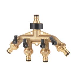 Watering Equipments 3/4" Brass 4-Way Water Splitter Supply Irrigation System Distributor Valve Y-Type Connector Outdoor Tap