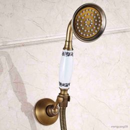Bathroom Shower Heads Antique Handheld Shower Telephone Style Bronze Bathroom Shower Head Spray Water Saving With 1.5m Hose R230627