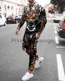 Men's Tracksuits Men's Spring and Autumn Long Sleeve Suit 2 Pieces Fashion Street Sports Domineering Tiger 3D Printing x0627