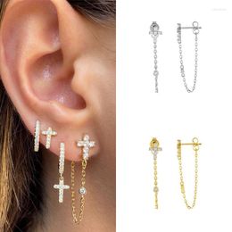 Dangle Earrings Fashion Gold Silver Colour Long Chain Drop For Women Shiny Zircon Cz Cross Earring Stainless Steel Party Jewellery