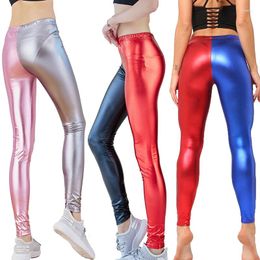 Women's Leggings Fashion Women Imitation PU Leather Summer Thin Ninepoint Female Stretch Candy Colour Trousers