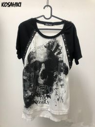 Women's T-Shirt KOSAHIKI Skull Print Women Men T-shirt Gothic Harajuku Rock Style Short Sleeve T Shirt Punk Streetwear Y2k Japanese Dark Tops 230627