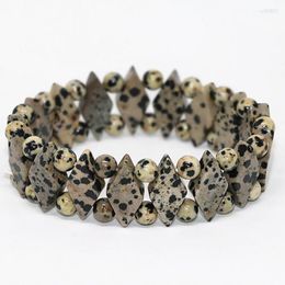 Strand Natural Dalmation Dot Stone Horse-eyes Shape 10 22mm Vintage Bracelet For Women Fashion Gift Elestic Jewelry 7.5inch B1700