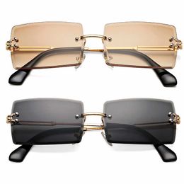 Brand sunglasses New Rimless Rectangle Sunglasses Women Trendy Frameless Square Shades for Men Ultralight UV400 Eyewear Unisex