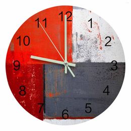 Wall Clocks Oil Painting Style Abstract Geometric Red Luminous Pointer Clock Home Ornaments Round Silent Living Room Decor