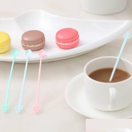 Spoons Wholesale- Candy Color Coffee Stirrer Bar Spoon Milk Fruit Small Stir Long Handled Mixing Melamine Plastic 12.7X1Cm Drop Deli Dhe4Z