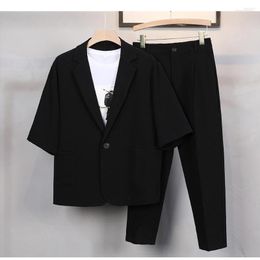 Men's Suits Men's 2023 Summer Men Leisure Suit Short-sleeved Jacket And Trousers Korean Trend Cotton Linen Thin Slim Fashion 2-piece