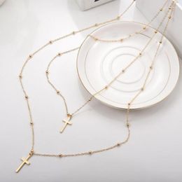 Pendant Necklaces Fashion Multi Layer Jesus Cross Necklace Gold Color Long Chain For Women Female Jewelry