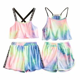 Clothing Sets Kids Girls Tie dye Outfit Summer Sling Backless Spaghetti Straps Tank Top Elastic Waist Short Pants Sport Style Clothes 230626