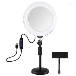 Flash Heads PULUZ 7.9 Inch 20cm Mirror Light Round Base Desktop Mount 3 Modes Dimmable Dual Colour Temperature LED Curved