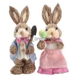 Decorative Objects Figurines 2PCS 2335CM Straw Bunny Easter Decor Simulation Cute Rabbit Ornament Home Festival Party Window Decoration Props Children Gift