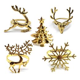 Towel Rings 12PCS Christmas Napkin Gold Silver Elk Tree Snowflake Holder for Dining Party Table Decoration 230627